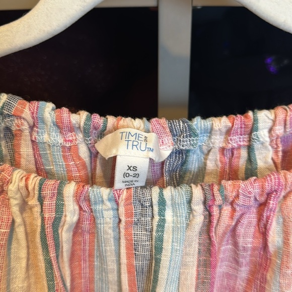 Time and Tru linen blend pink/green striped sleeveless belted midi dress XS NWT - Picture 2 of 3